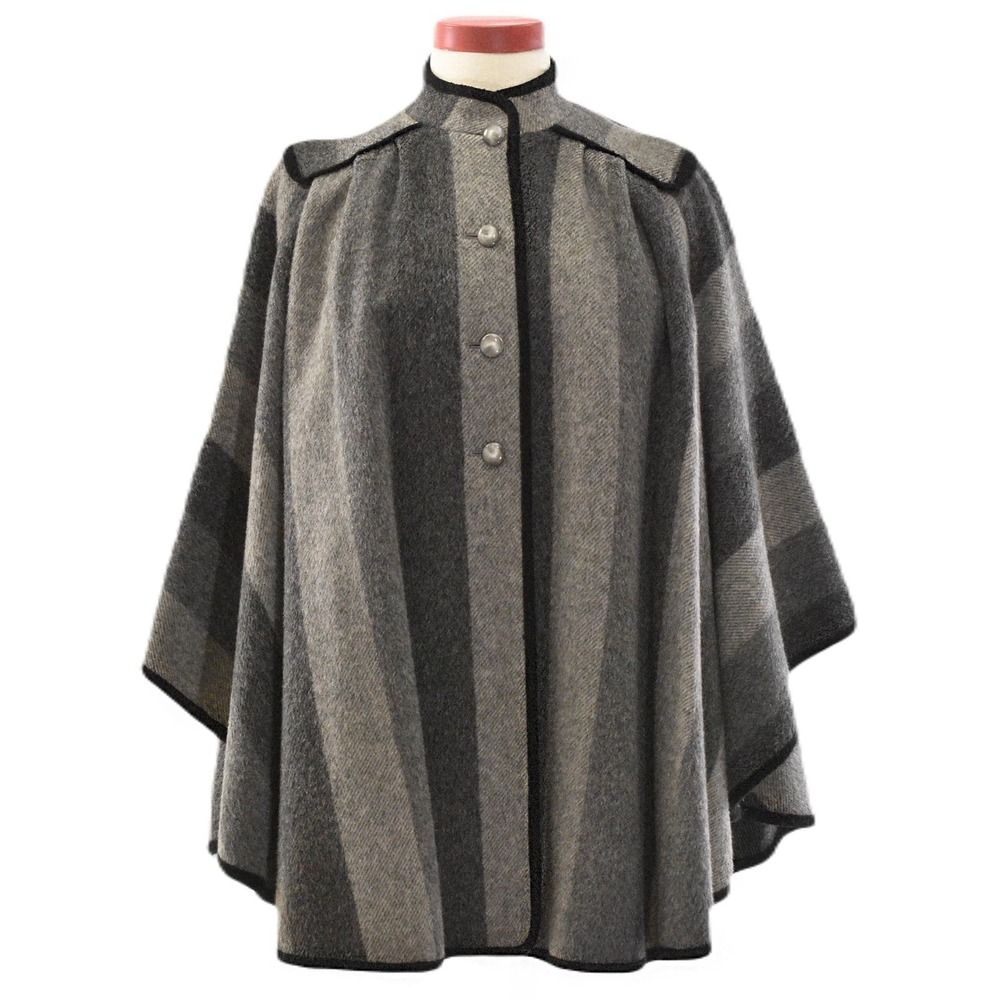 60s Vintage 100% Wool Military Style Cape Womens L Stand Up Collar Mod Cape Coat